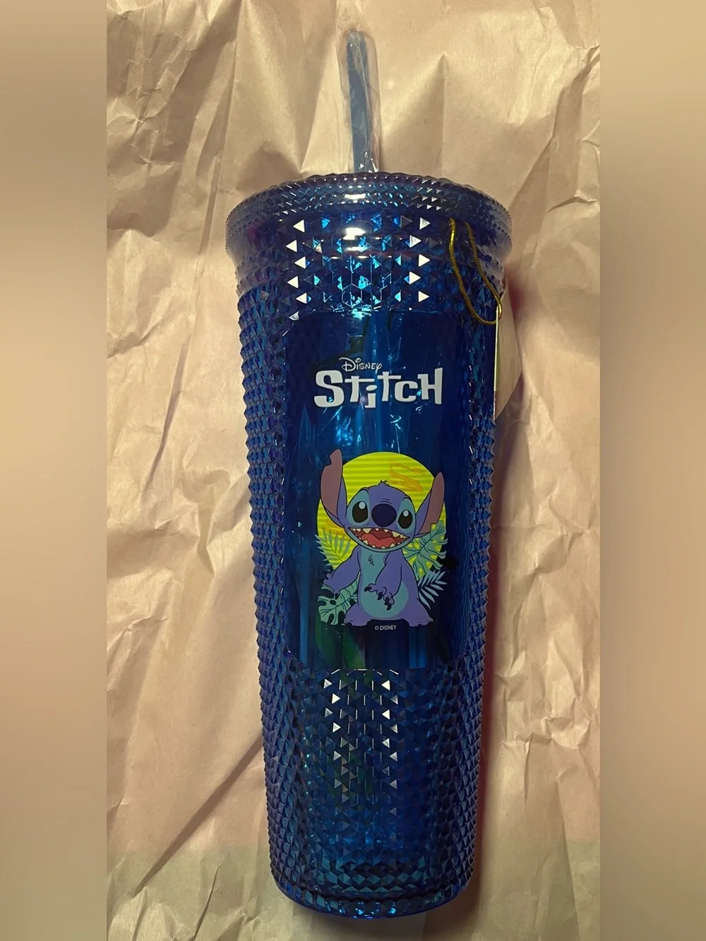Disney Blue diamond Stitch Tumbler with Lid and Straw